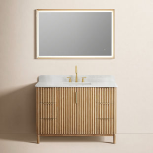 Siena 48" Single Bathroom Vanity with Grain White Engineered Stone Countertop with Mirror