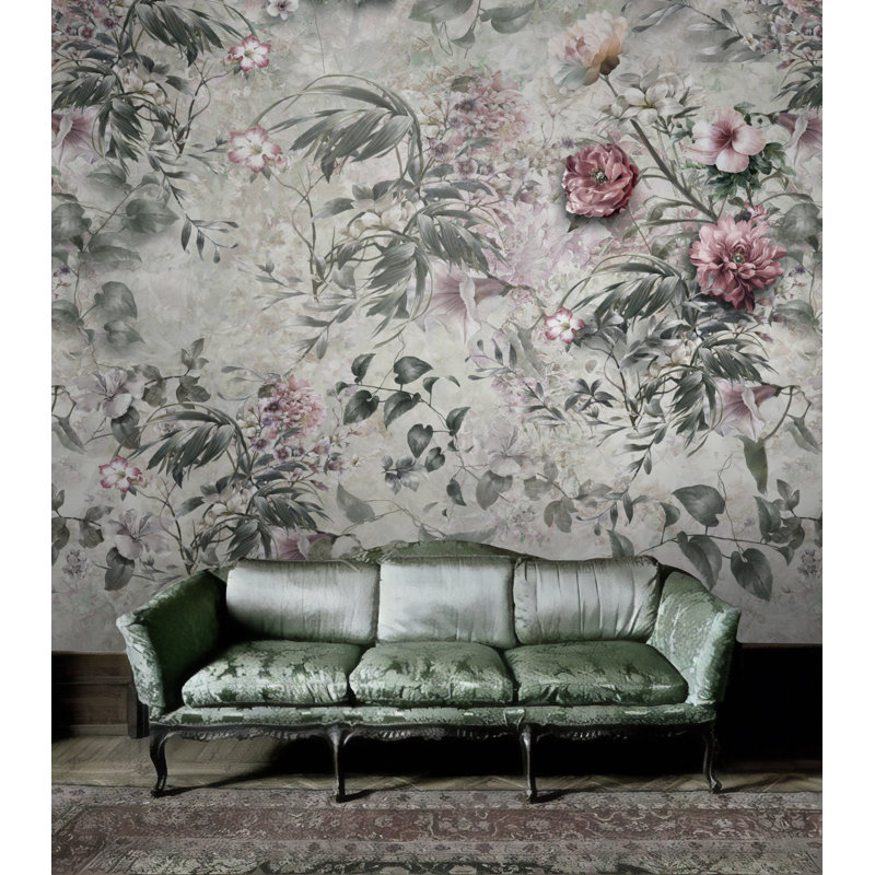 Papier peint amovible vintage avec motif floral rose vintage, L 48,96 po x l 75 po