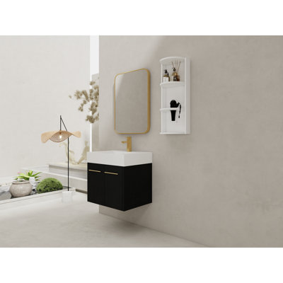 Meuble-lavabo mural moderne en contreplaqué avec lavabo en résine pour un rangement élégant dans la salle de bain