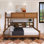 Lit superposé simple au-dessus de grand lit avec cadre en bois avec tablettes de rangement et ports USB