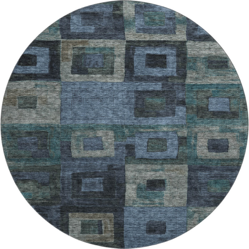 Premium Machine Washable Ducote AMF1142 Geometric Rug, Rond 8 pi