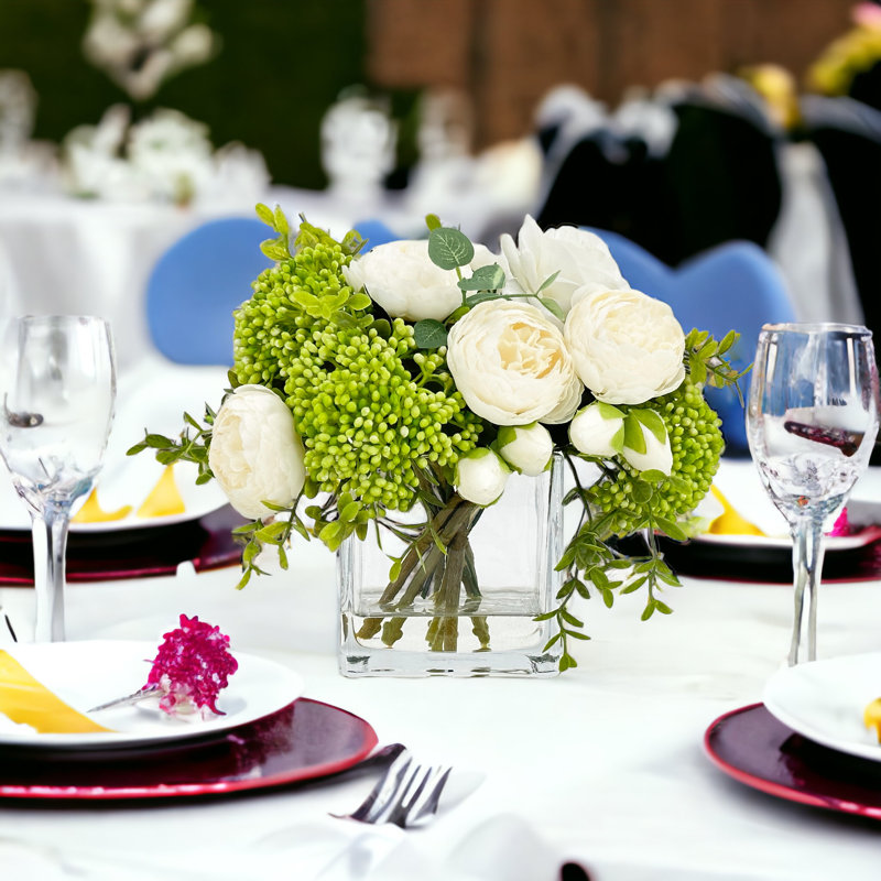 Peonies And Real Touch Rose, Berries, Arrangement Artificial Faux Centerpiece, French Floral, White 
