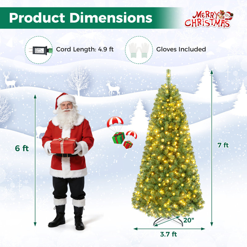 Arbre de Noël artificiel vert pré-éclairé avec bouts de branches complètes, H 7 pi
