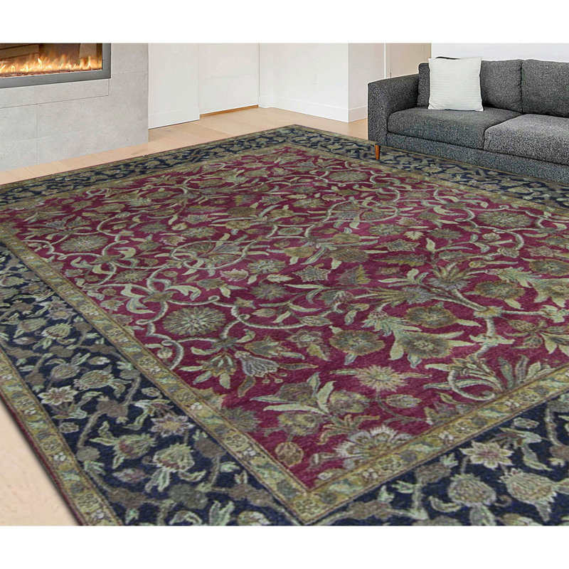 Tapis rouge et noir noué à la main de haute qualité