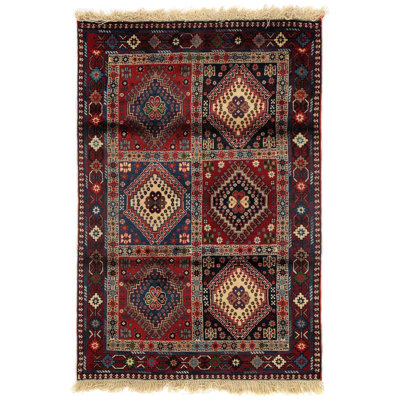 One-of-a-Kind Rectangle 3'3" X 4'11" New Age Wool Area Rug in Red/Beige