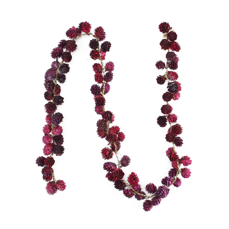 5' x 2.5" Burgundy Red Glitter Mini Pine Cone Artificial Christmas Garland - Unlit