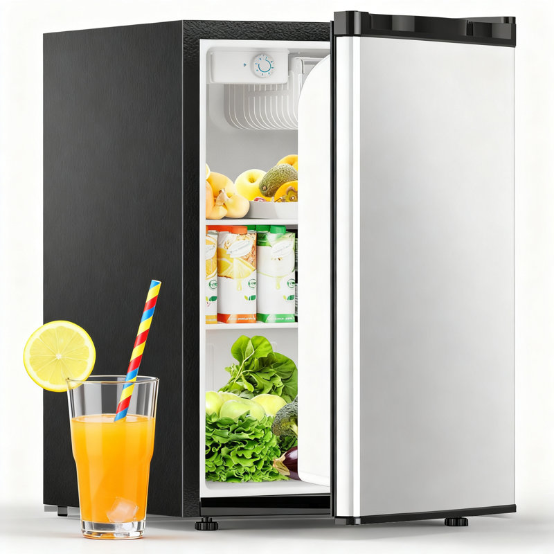 Reversible Door 2.6 Cu.   Ft. Chic Mini Fridge with Freezer - 7 Precise Temp Controls, 2 Easy-Clean Shelves, Perfect for Bedrooms, Offices & Dorms, Crisp Finish