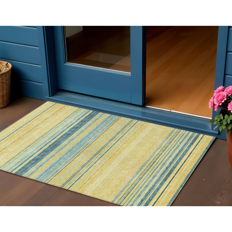 Tapis intérieur lavable rayé jaune 3 pi x 5 pi