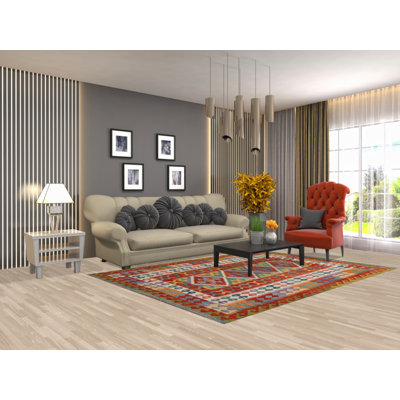 Tapis oriental réversible en laine Kilim 6 x 8