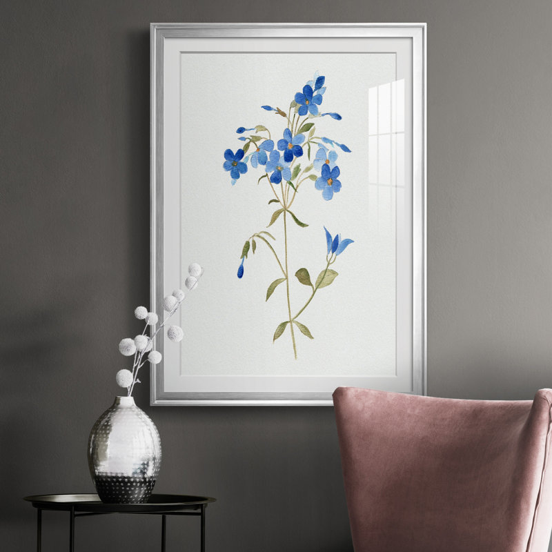 «Blue Blossom Botanical II» - peinture encadrée, Argent, H 26,5 po x l 36,5 po x P 1,5 po