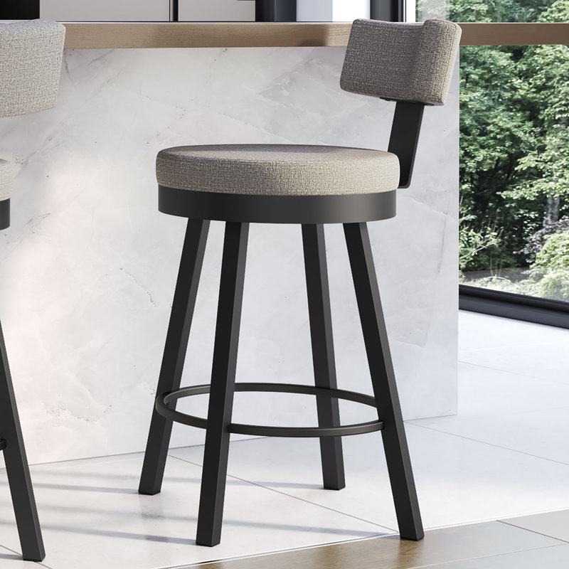Tabouret de bar et de comptoir pivotant Morgan, Noir, Argent argent, Tabouret de comptoir (siège d'une hauteur de 26,6