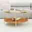 Table basse ronde moderne dorée double couche + verre trempé + rangement et décoration + 32,28 po de diamètre