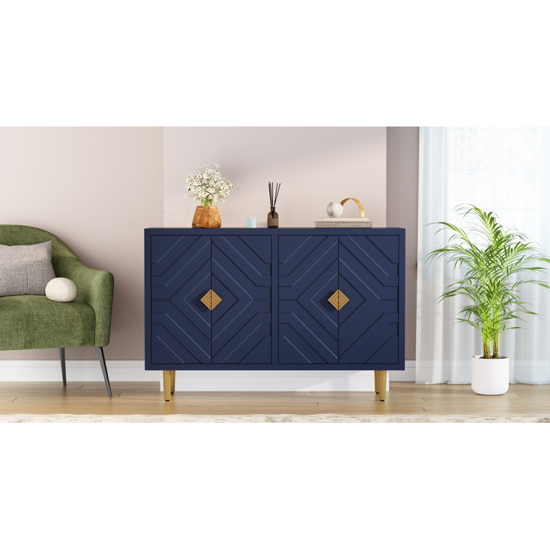 Shonnell 47.8'' Modern Sideboard Cabinet with 4 Embossed Pattern Doors for Kitchen, Living Room, Navy