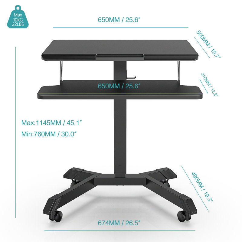 Table de chevet mobile à hauteur ajustable pour bureau à roulettes Fitueyes