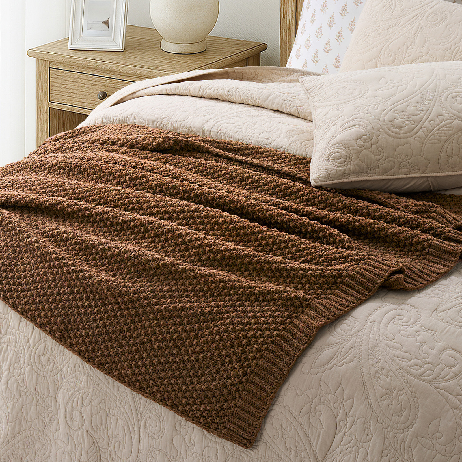 Chunky Chenille Knit Throw Blanket, 60" L x 50" W, Burnt Orange