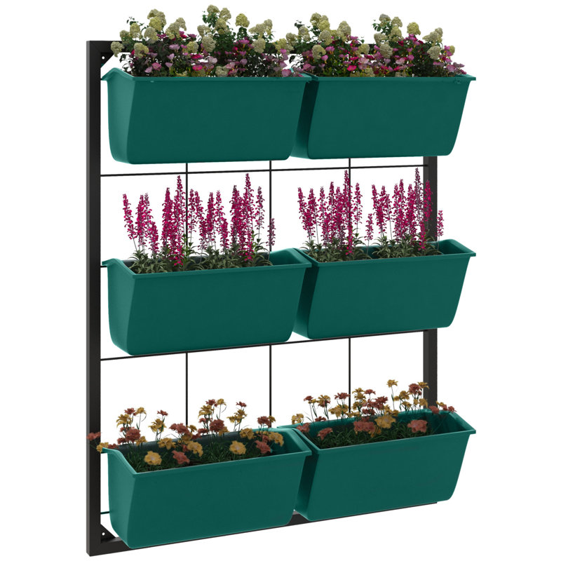 Pot à fleurs mural à 3 niveaux Outsunny avec 6 pots pour une utilisation intérieure et extérieure, Vert