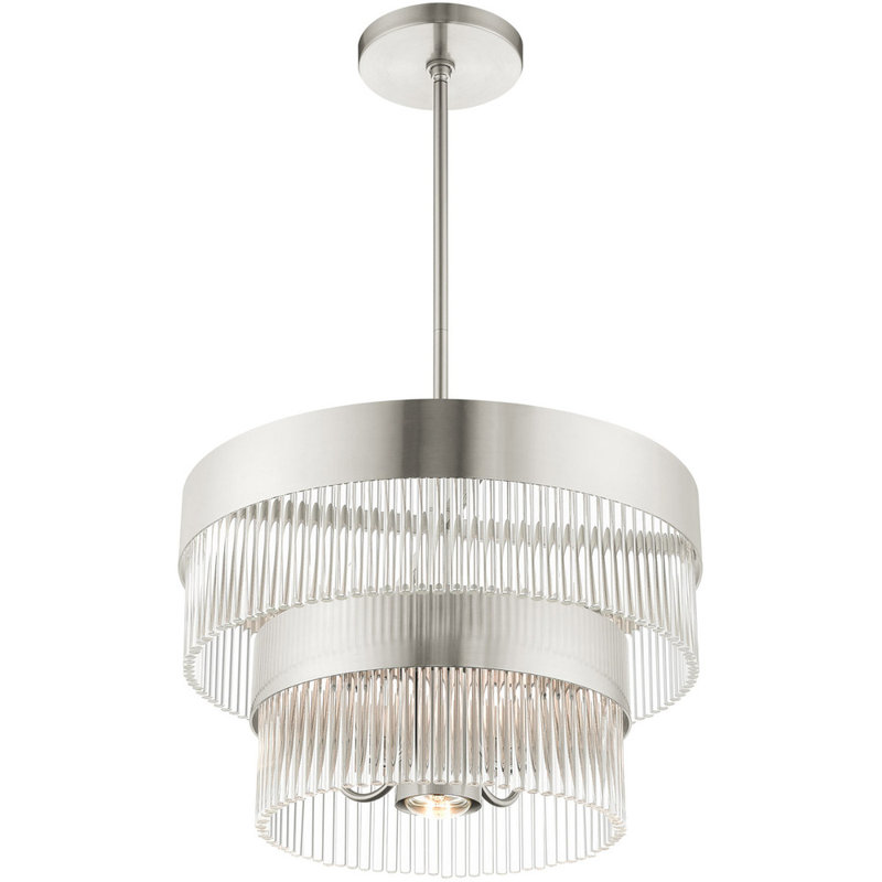 Lustre tambour 5 lumières Bamey, Nickel brossé, 24", 7