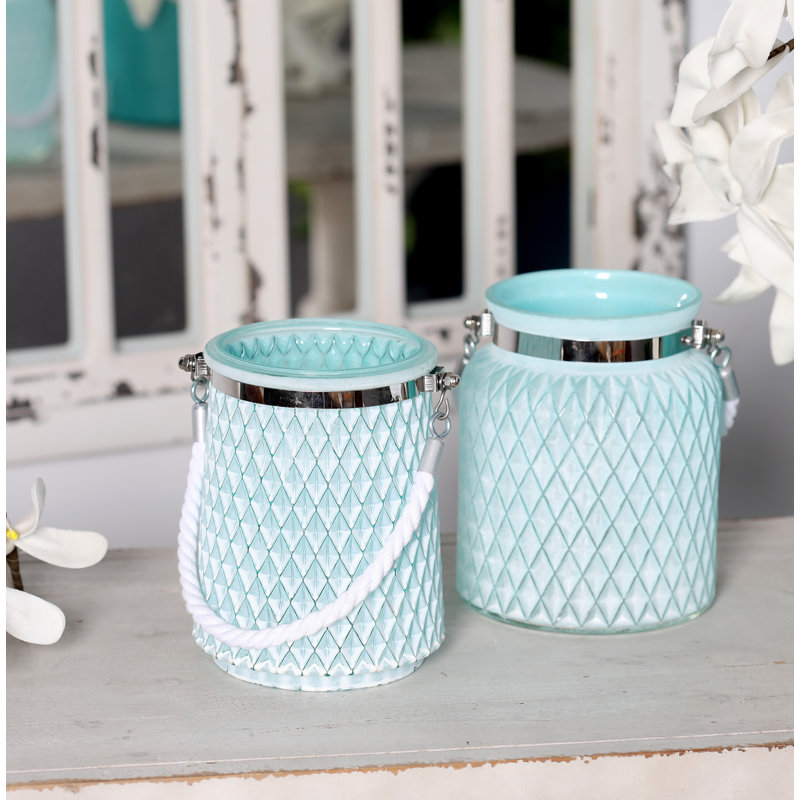 Lanterne en verre moderne en deux pièces, Bleu