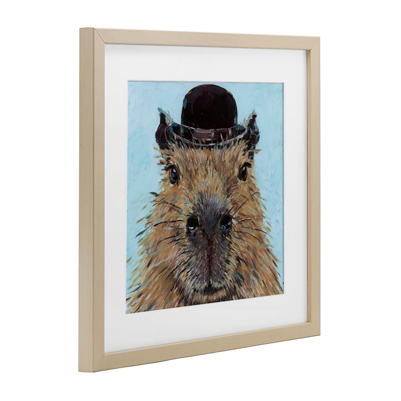 Gros plan Capybara avec chapeau, reproduction sous verre, design par Studio Bautista, H 16 po x l 16 po