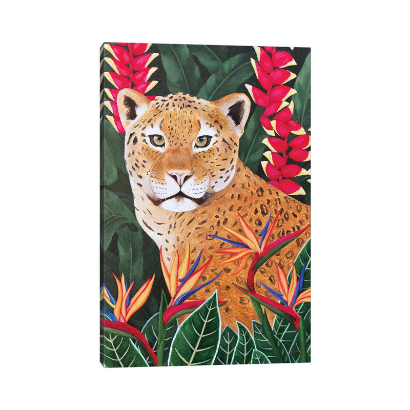 Leopard In Jungle by Sally B - Gallery-Wrapped Canvas Giclée on Canvas, 20.32 cm H x 30.48 cm W, Canvas
