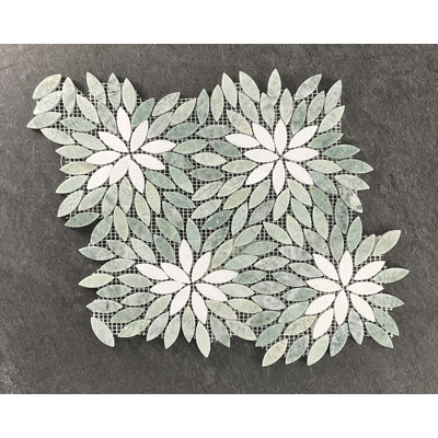 Mfl Ming Green And Thassos White Flower Pattern Marble Mosaic Wall & Floor Tile