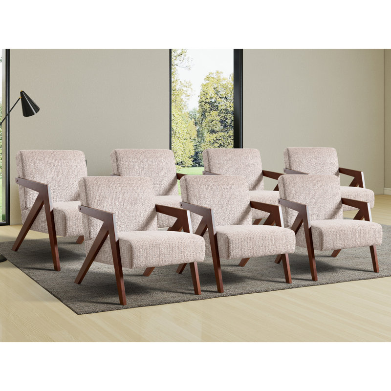 Chaise d'appoint moderne 30,5 po avec accoudoirs souples et pieds en bois massif (ensemble de 7), Beige