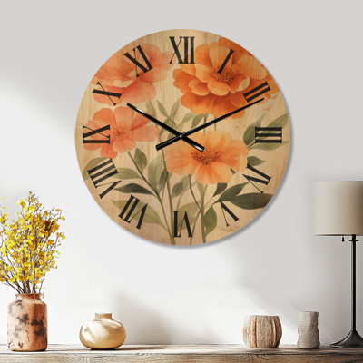 Fleurs de corail et de pêcher - Horloge murale florale, impression sur bois