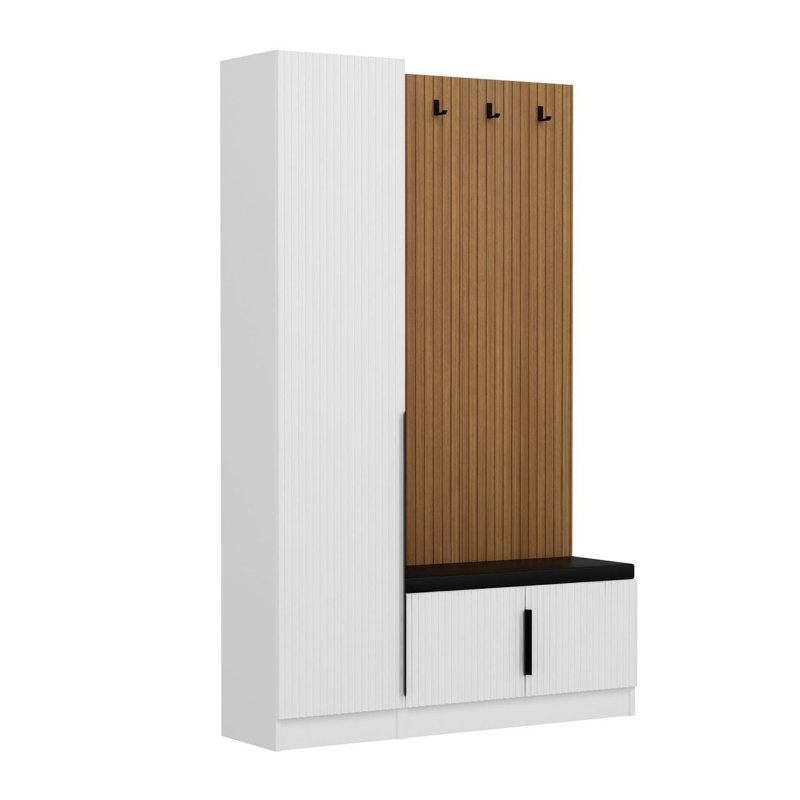 Modern Hall Stand, White, 53.1 x 82.7 x 13.8 inches | 100% Melamine Coated Particle Board, Thickness: 0.7 inches | Elegant Design, Perfect for Entryways & Hallways, Stylish Storage Solution