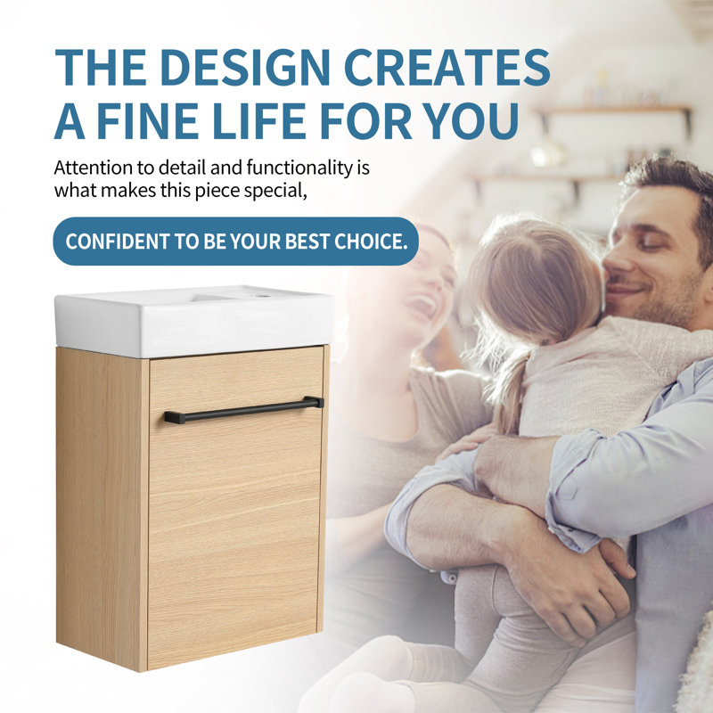 Meuble-lavabo flottant avec porte à fermeture en douceur 18 po, Beige