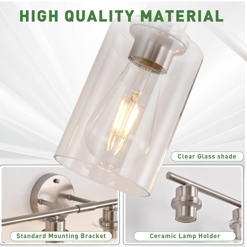 Bathroom Light Fixtures, Silver Modern Vanity Lights With Clear Glass Shade, Bathroom Wall Lamp For Mirror Kitchen Living Room Hallway Cabinet Porch