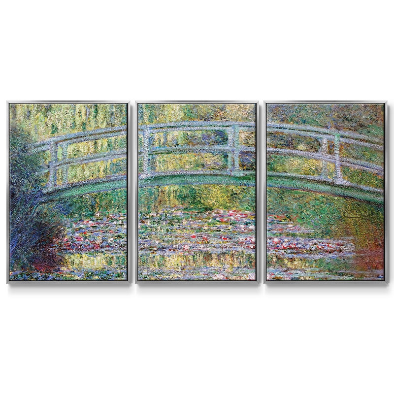 Le pont japonais (l'eau, 3 pièces), H 24 po x l 48 po x P 2 po, Argent