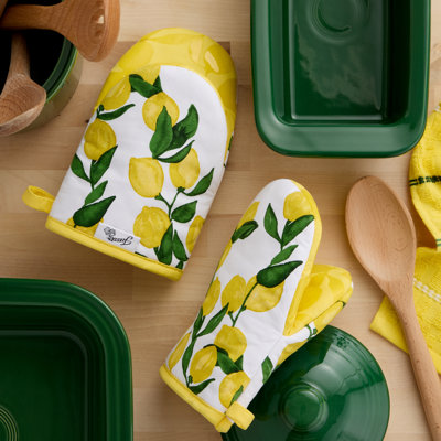 FIESTA Lemon Vine Mini Oven Mitt 2-Pack Set, Sunflower Yellow, 5.5"x8"