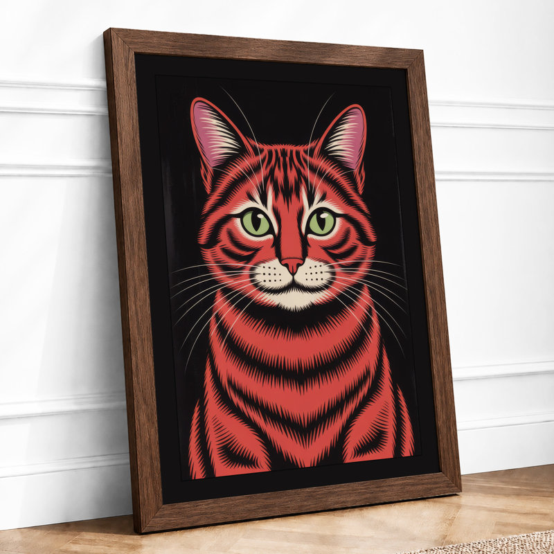 Striking Cat in Turquoise Modern - Framed Print, Walnut, A4 - 29.7 x 21.0 cm