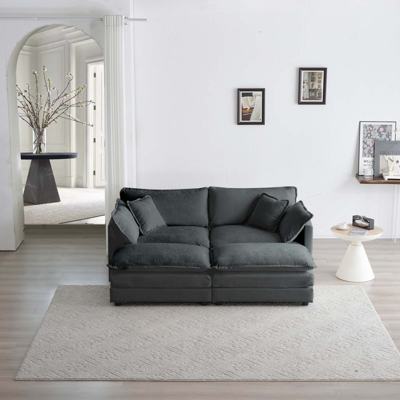 Canapé modulaire rembourré 4 pièces avec 2 repose-pieds, Gris