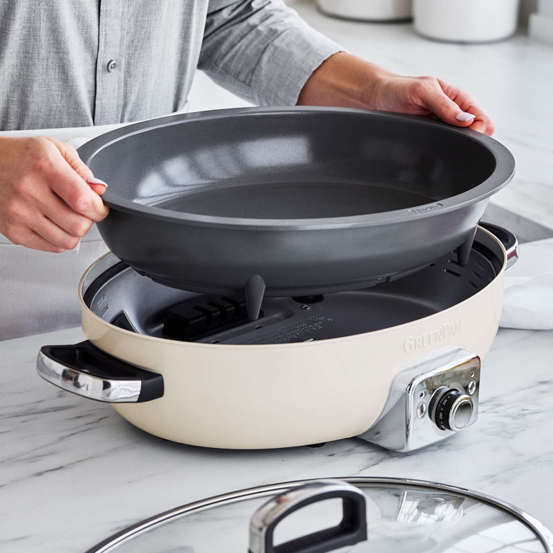 Greenpan Elite 5.5qt Oval Electric Skillet, Cream