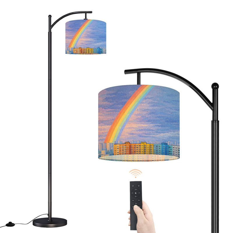 Lampe sur pied à arc avec abat-jour réglable grand arc-en-ciel vif ville dernier orage sur pied 3 températures de couleur à intensité variable avec poteau pour interrupteur à pied