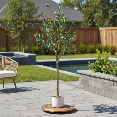 Olive artificielle réaliste - plante artificielle avec tronc de bois naturel, feuilles réalistes et 14 fruits - verdure décorative en pot pour la maison, le bureau, la ferme moderne, 120 cm, 14 fruits