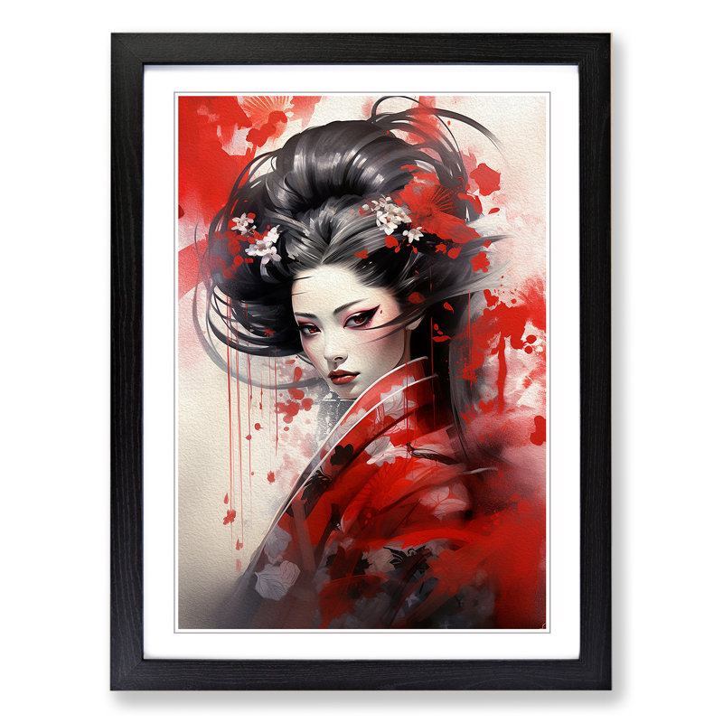 Geisha Symbolism Art - Framed Print, 64cm H x 46cm W, Black Framed