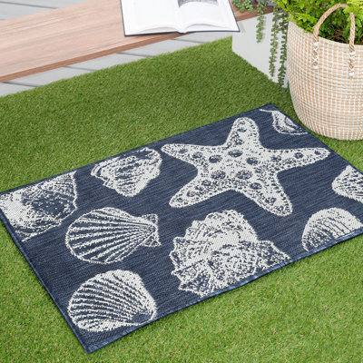 Tapis intérieur / extérieur bleu marine tissé à plat Nara