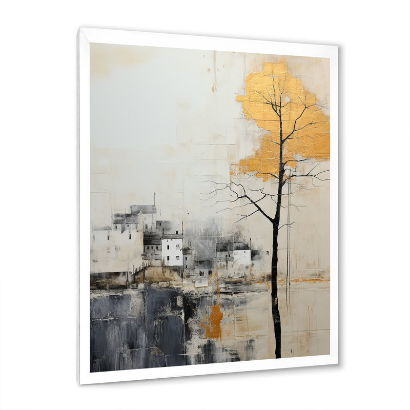 «Bold Mute Tone Countryside Landscape III», reproduction sur toile, Cadre simple blanc, H 32 po x l 16 po x P 1 po