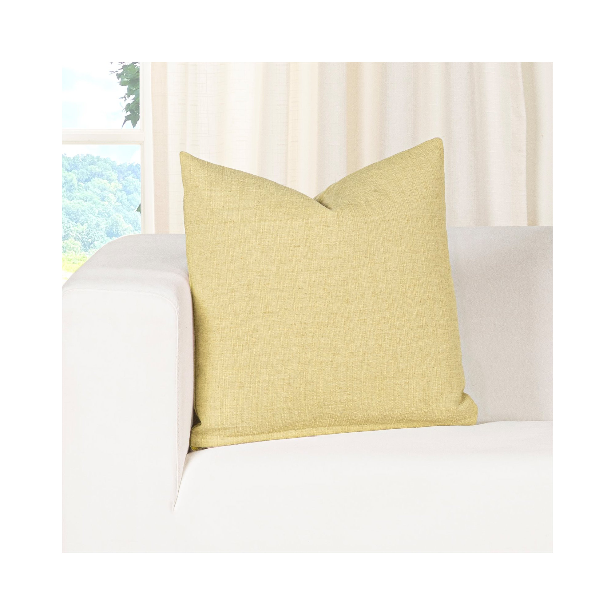 Indy Faux Linen Accent Pillow, Feather, Green, Square 26"