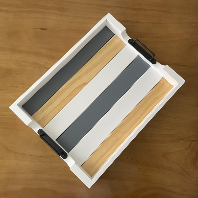 Serving Tray Wooden With Handle For Ottoman, Rustic Rectangle Coffee Tray For Eating, Size 17''X13'', Multicolor