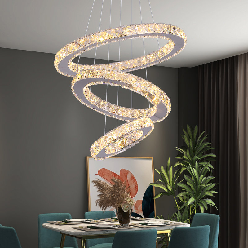 Luminaire suspendu 3 niveaux à DEL avec accents en cristal Bryah, Deux couleurs (intensité variable), Non