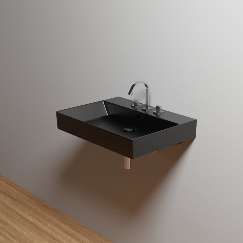 23.6'' L Bathroom Sink, No Faucet Hole, Matte Black