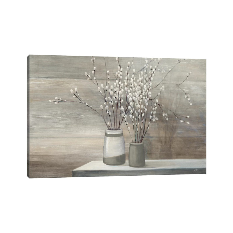 Pussy Willow Still Life Gray Pots by Julia Purinton - Wrapped Canvas Painting, 66.04 cm H x 45.72 cm W x 1.91 cm D