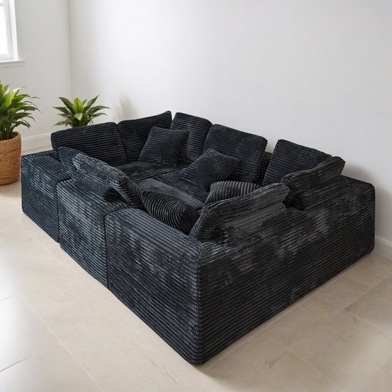 Canapé-lit modulaire 4 pièces pour salon, Polyester noir