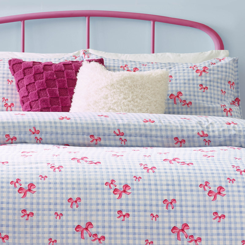 Gingham Bows Polyester Gingham Duvet Cover Set with Pillowcases Included, Kingsize Duvet Cover Set + 2 Pillowcases