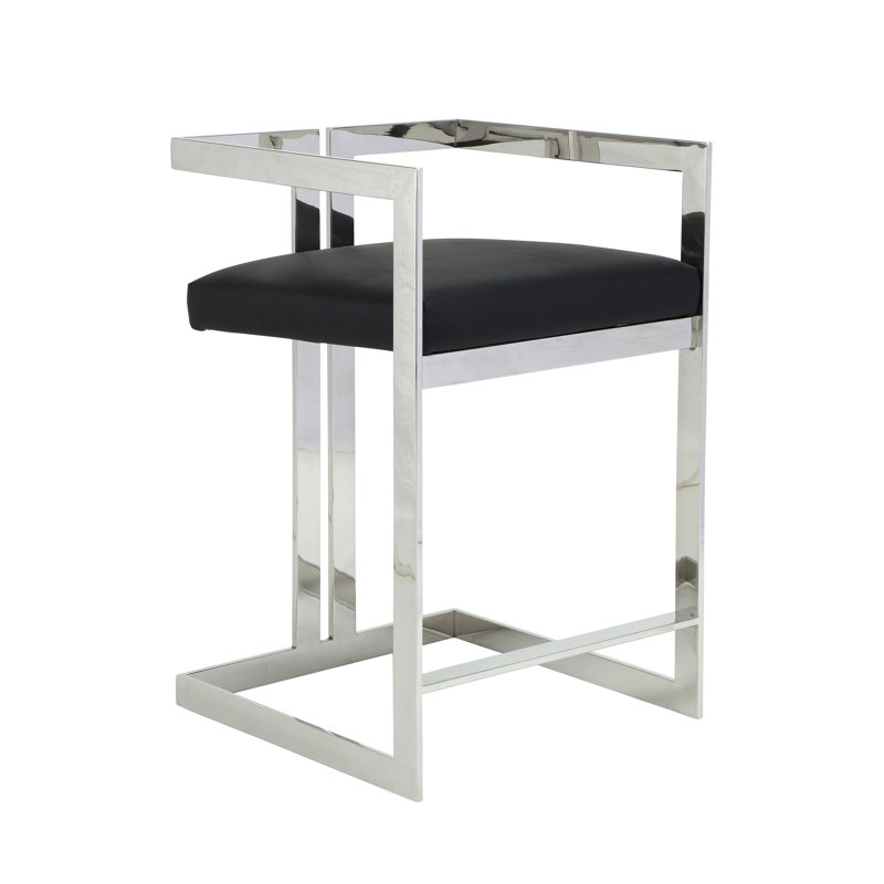 Tabouret de comptoir avec repose-pieds Kenzie, Argent argent, Similicuir noir