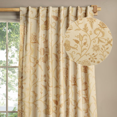 Maison d' Hermine Curtains for Living Room 100% Cotton 124 inch Length One Panel Light Filtering Curtains for Windows with Rod and Loop Pockets (Artisan Love - Cream, 50"W x 124"L)