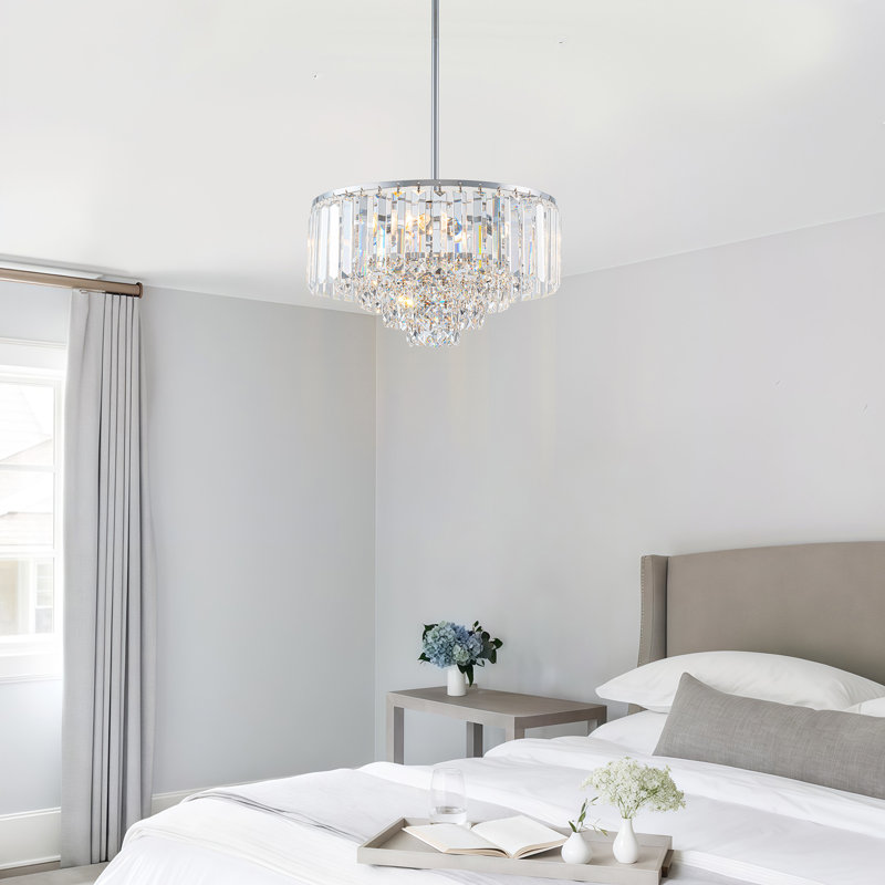 Lustre moderne en cristal à 4 niveaux, 3 lumières, Chrome chrome